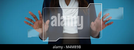 Composite image of mid section of businesswoman using interface screen Stock Photo