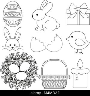 Line art black and white easter icon set 9 elements. Stock Vector