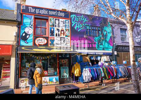 The North Laines in Brighton, East Sussex, a wonderful variety of independent and alternative shops, stalls, markets and cafes Stock Photo