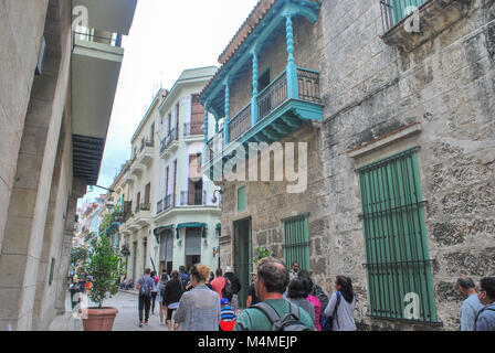 Havana Cuba - 26 January 2018: Tourists walking through Havana Stock Photo