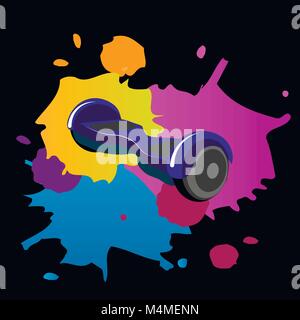 Vector illustration.Hoverboard, segway, gyroscooter, gyroscope. Flat style with spots of blot paint 10 eps Stock Vector
