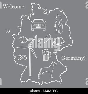 Vector illustration with various symbols of Germany. Travel and leisure. Design for banner, poster or print. Stock Vector