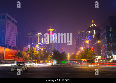 Buddha Toothe Relic Temple in Chinatown with Singapores business district in the background. Xian Stock Photo