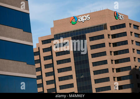A logo sign outside of the headquarters of Arizona Public Service (APS) in Phoenix, Arizona, on January 30, 2018. Stock Photo