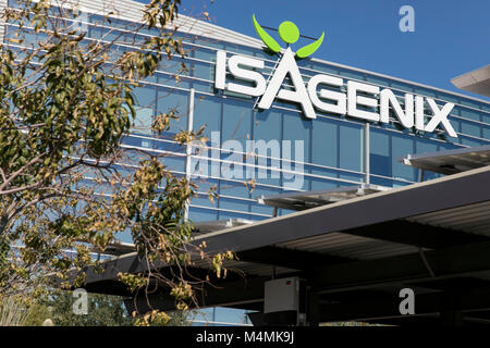 A logo sign outside of the headquarters of Isagenix International in Gilbert, Arizona, on February 3, 2018. Stock Photo