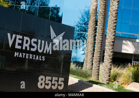 A logo sign outside of a the headquarters of Versum Materials in Tempe, Arizona, on February 3, 2018. Stock Photo