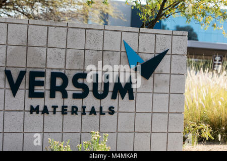 A logo sign outside of a the headquarters of Versum Materials in Tempe, Arizona, on February 3, 2018. Stock Photo