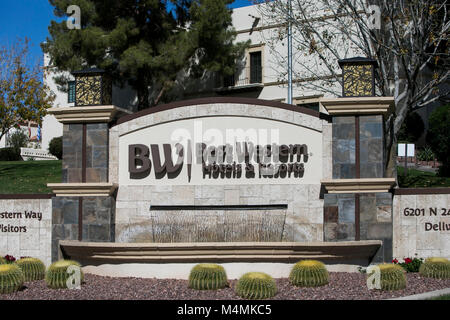 A logo sign outside of the headquarters of Best Western International, Inc., in Phoenix, Arizona, on February 4, 2018. Stock Photo