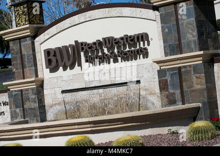 A logo sign outside of the headquarters of Best Western International, Inc., in Phoenix, Arizona, on February 4, 2018. Stock Photo