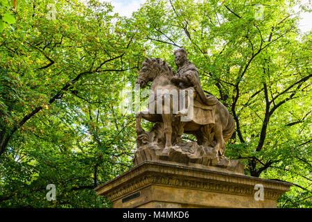 Prague, Czech Republic: The equestrian statue of St. Wenceslas, sculpted in 1678-1680 by famous Czech early Baroque sculptor Jan Jiri Bendl situated i Stock Photo