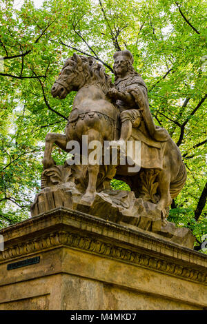 Prague, Czech Republic: The equestrian statue of St. Wenceslas, sculpted in 1678-1680 by famous Czech early Baroque sculptor Jan Jiri Bendl situated i Stock Photo