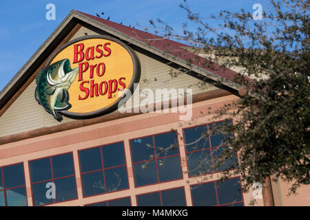 A logo sign outside of a Bass Pro Shops retail store in Mesa, Arizona, on February 4, 2018. Stock Photo