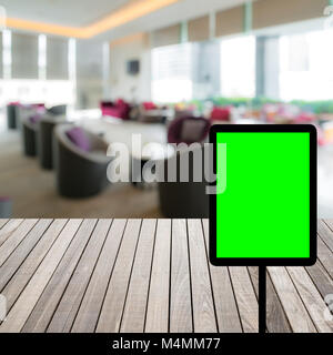 Abstract Blurred background of hotel lobby with digital screen Stock Photo