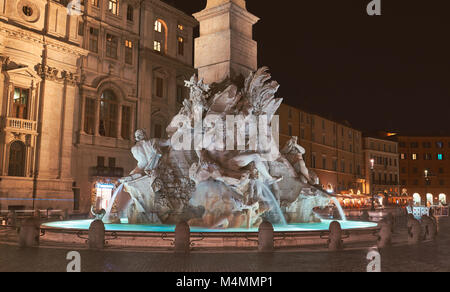 Rome, Piazza Navona, the fountain of four rivers at night, designed by G.L.Bernini. Stock Photo