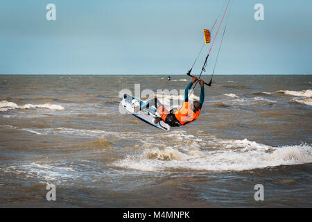 Kite surfer close-up from behind on a windy day Stock Photo
