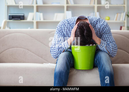 Man suffering from sick stomach and vomiting Stock Photo