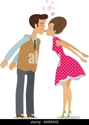 Kiss, love, romance concept. Happy couple kissing. Cartoon vector illustration Stock Vector