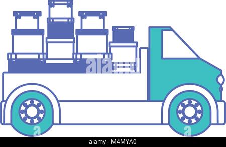 truck delivery with carton boxes service icon Stock Vector