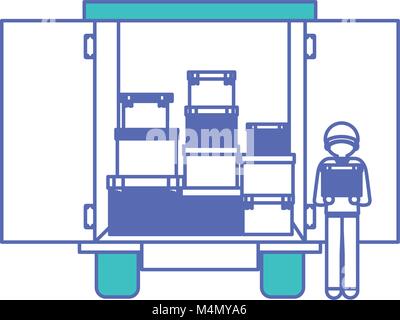 truck delivery with carton boxes and courier Stock Vector