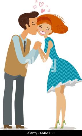 Love, romantic date concept. Couple kiss. Cartoon vector illustration in flat style Stock Vector