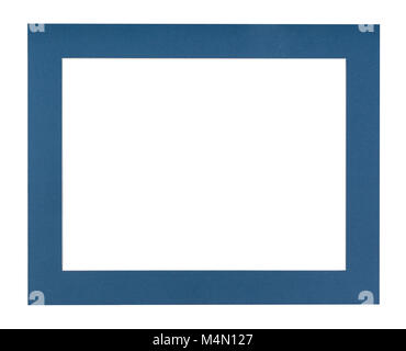 wide flat dark blue passe-partout for picture frame with cut out canvas isolated on white background Stock Photo
