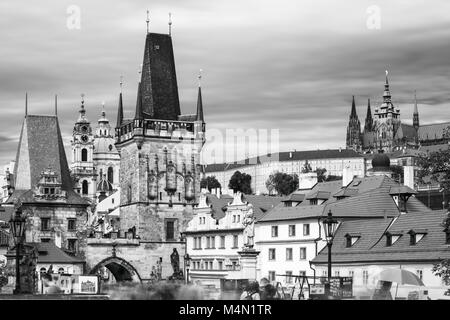 Prague Little Side with the Bridge Tower, St. Nicholas' Cathedral and the castle,Czech Republic Stock Photo