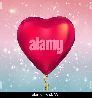 Heart Shape Colour Glossy Helium Balloons on Glossy Sky  Background. Vector Illustration Stock Vector