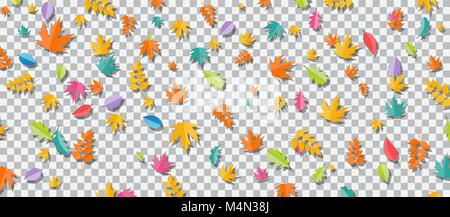 Set of multi-colored autumn leaves on transparent background. Vector Illustration. Stock Vector