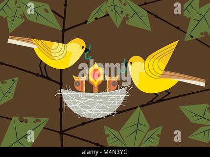 Bird family. Cute comic cartoon Stock Vector