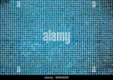 Detail shot of wall mosaic tiles in turquoise for background, high resolution, real photo. Stock Photo
