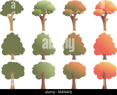 Set of trees in various shapes, isolated on white background. Vector illustration, EPS 10. Stock Vector