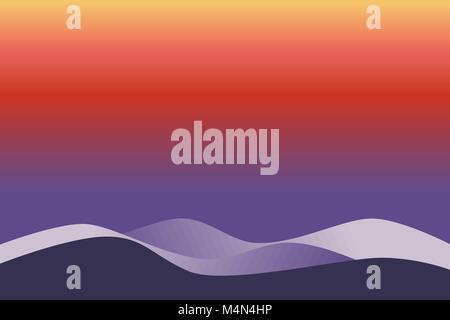 Overlapping layers of Ultra Violet waves on gradient colorful surface (purple, red, orange, yellow), similar to mountain view at dusk time. Stock Vector