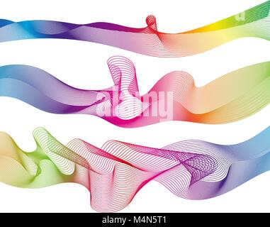 Set rainbow waves lines gradient colorful, Vector illustration Stock Vector