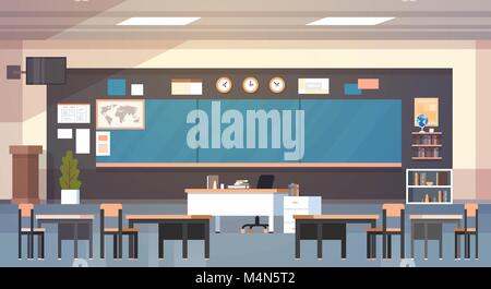 Classroom Interior Empty School Class With Board And Desks Stock Vector