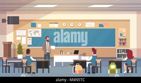 Male Teacher And Pupils In Classroom On Lesson Teaching School Class Stock Vector