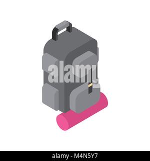 Backpack With Sleeping Bag Hiking Icon Isometric Isolated Tourism And Travel Concept Stock Vector