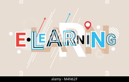 Elearning Online Education Creative Word Over Abstract Geometric Shapes Background Web Banner Stock Vector