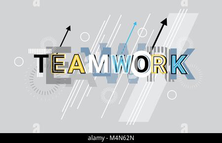 Teamwork Business Team Cooperation Creative Word Over Abstract Geometric Shapes Background Web Banner Stock Vector