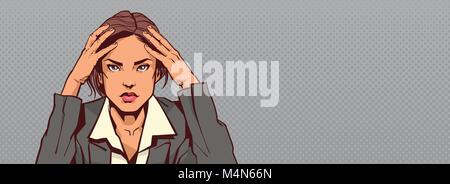Portrait Of Sad Business Woman Holding Head Businesswoman Stressed Horizontal Banner With Copy Space Stock Vector