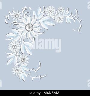 Floral Ornament Holiday Decoration White Flowers On Grey Backgorund Stock Vector