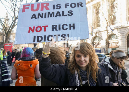 London, UK. 17th Feb, 2018. Hundreds of animals activists protest against London Fashion Week against the cruelly of fur fashion on 17 Feb 2018 at 180 Strand, London, UK Credit: See Li/Alamy Live News Stock Photo