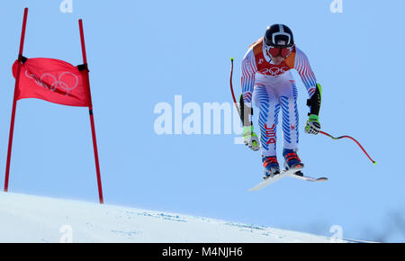 Laurenne Ross from the US during the women's alpine skiing super G