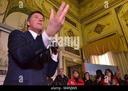 Matteo Renzi in Giugliano during his speech. 17/02/2018, Naples, Italy Stock Photo