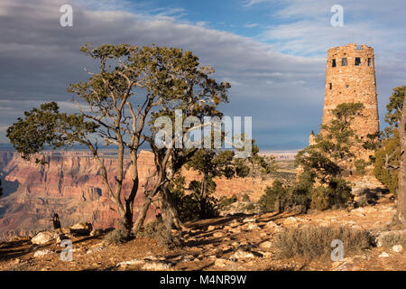 Desert View Watch Tower late afternoon from the south rim of the Grand Canyon National Park. Located in Northern Arizona. Stock Photo