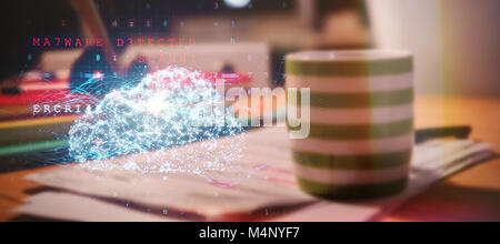Composite image of cloud and malware detected on binary background Stock Photo