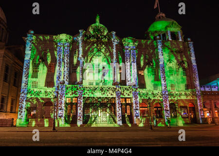 Spectra Light Festival 2018 projection on His Majesty's Theatre, Aberdeen, Scotland, UK Stock Photo