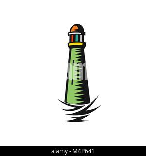 minimal logo of green light house vector illustration. Stock Vector