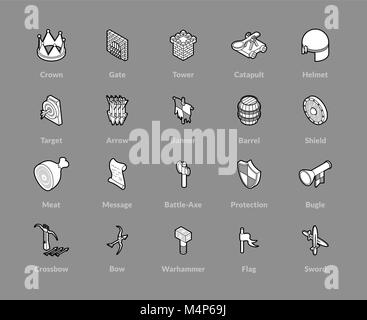 Isometric outline icons set Stock Vector