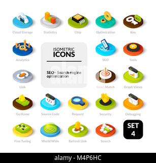 Color icons set in flat isometric illustration style, vector collection Stock Vector