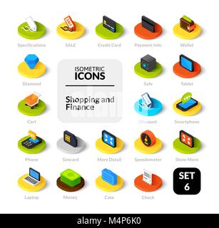 Color icons set in flat isometric illustration style, vector collection Stock Vector